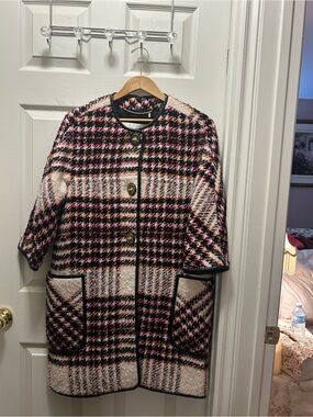 Coach Vintage Pink & Black Plaid Bouclé Coat